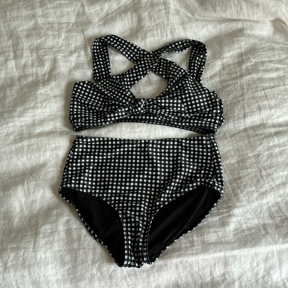 Albion Fit Black Check Top Knot Two-Piece S
